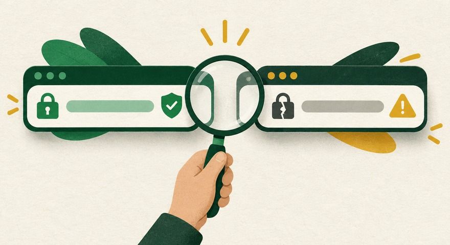 Tarayıcı adres çubuğunda gerçek ve taklit adresi karşılaştıran görsel